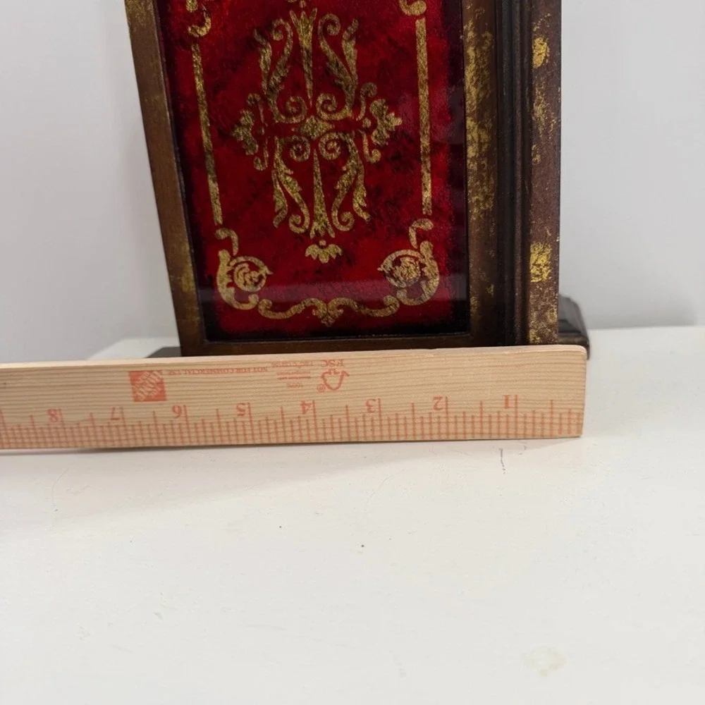 Kirklands Red Gold Bookends Set Ornate Baroque Wood Decorative Shelf Pair